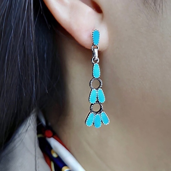 Jewelry - SOLD Boho String Blue & Silver Tone Beaded Stud Earrings